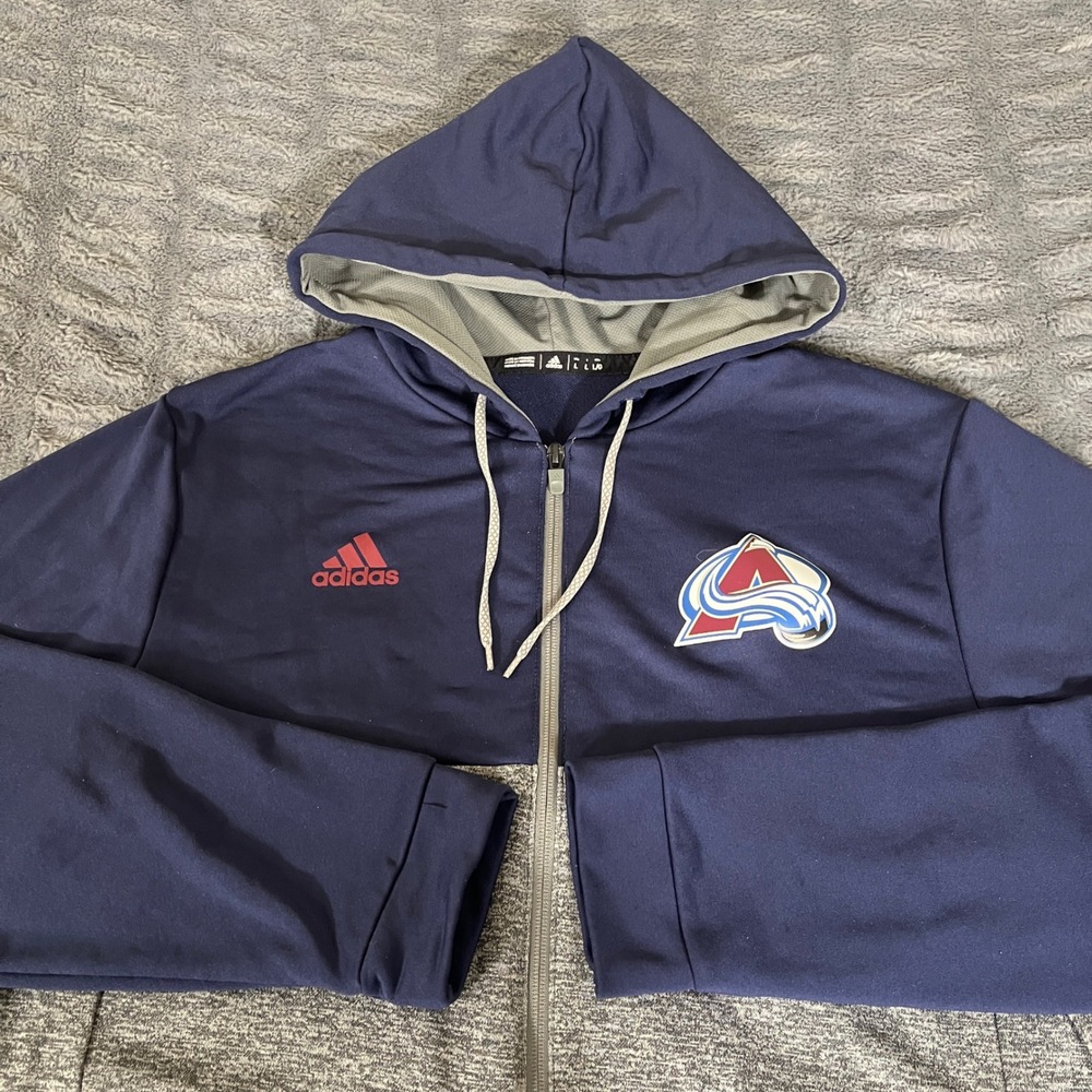Adidas Colorado Avalanche NHL Full Zip Hoodie Mens Large Navy Gray Climalite